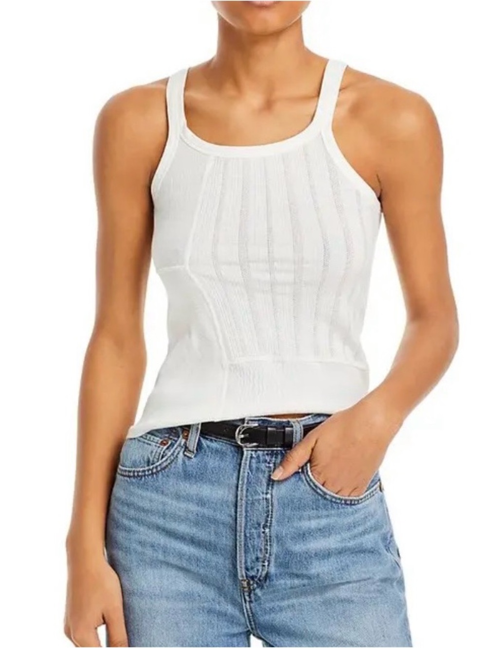 Re/done Mixed Media Ribbed Preppy Coastal Boho Quiet Luxury Resort Tank S